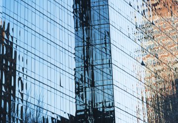 Close up of modern skyscrapers in Manhattan, New York